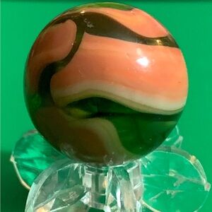 Vintage Alley Agate Coral Swirled Marble Peach Swirl on Green Translucent Glass
